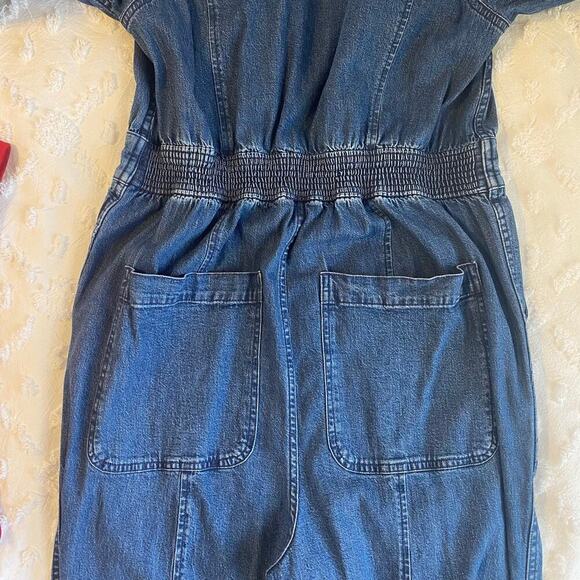Madewell Denim Straight Leg Jumpsuit Womens Size 2 Cotton Hemp Puff Sleeve Fall - Picture 7 of 7